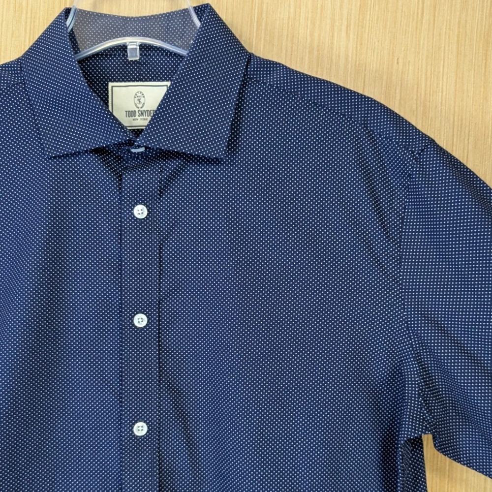 Todd Snyder Mens Navy Blue Polka Dot Cotton Dress Shirt 17 32/33 Long Sleeve